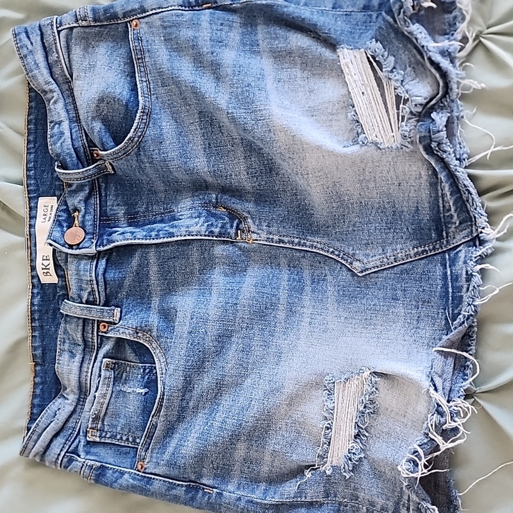 BKE Women's Distressed Denim Skirt- Blue